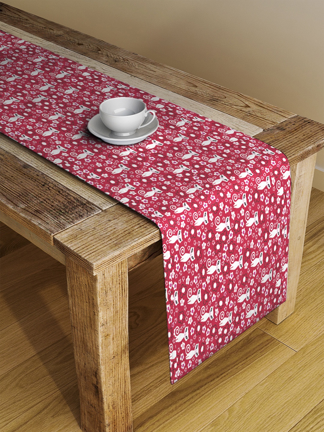 Alina decor Pink & White Digitally Printed Table Runner