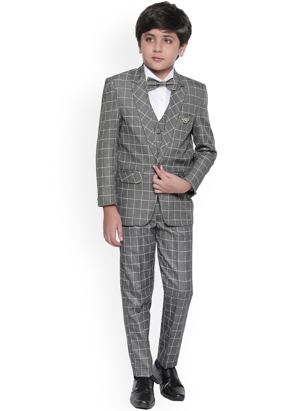 

Jeetethnics Boys Grey & White Checked Suit