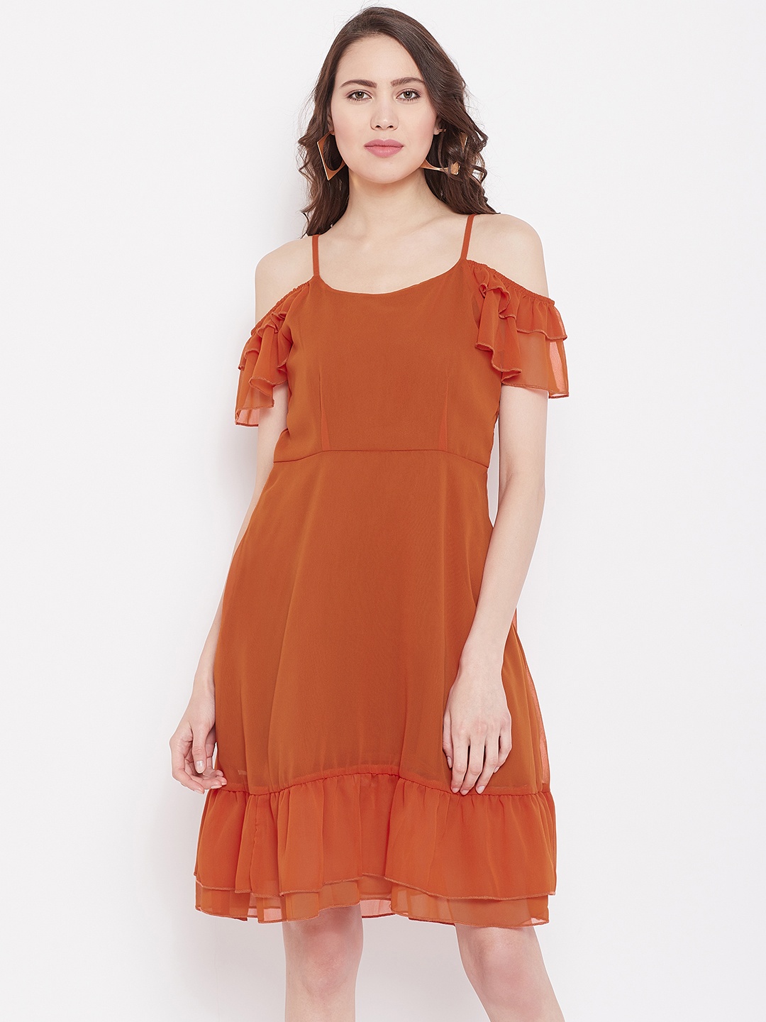 

Alsace Lorraine Paris Women Rust Solid A-Line Dress