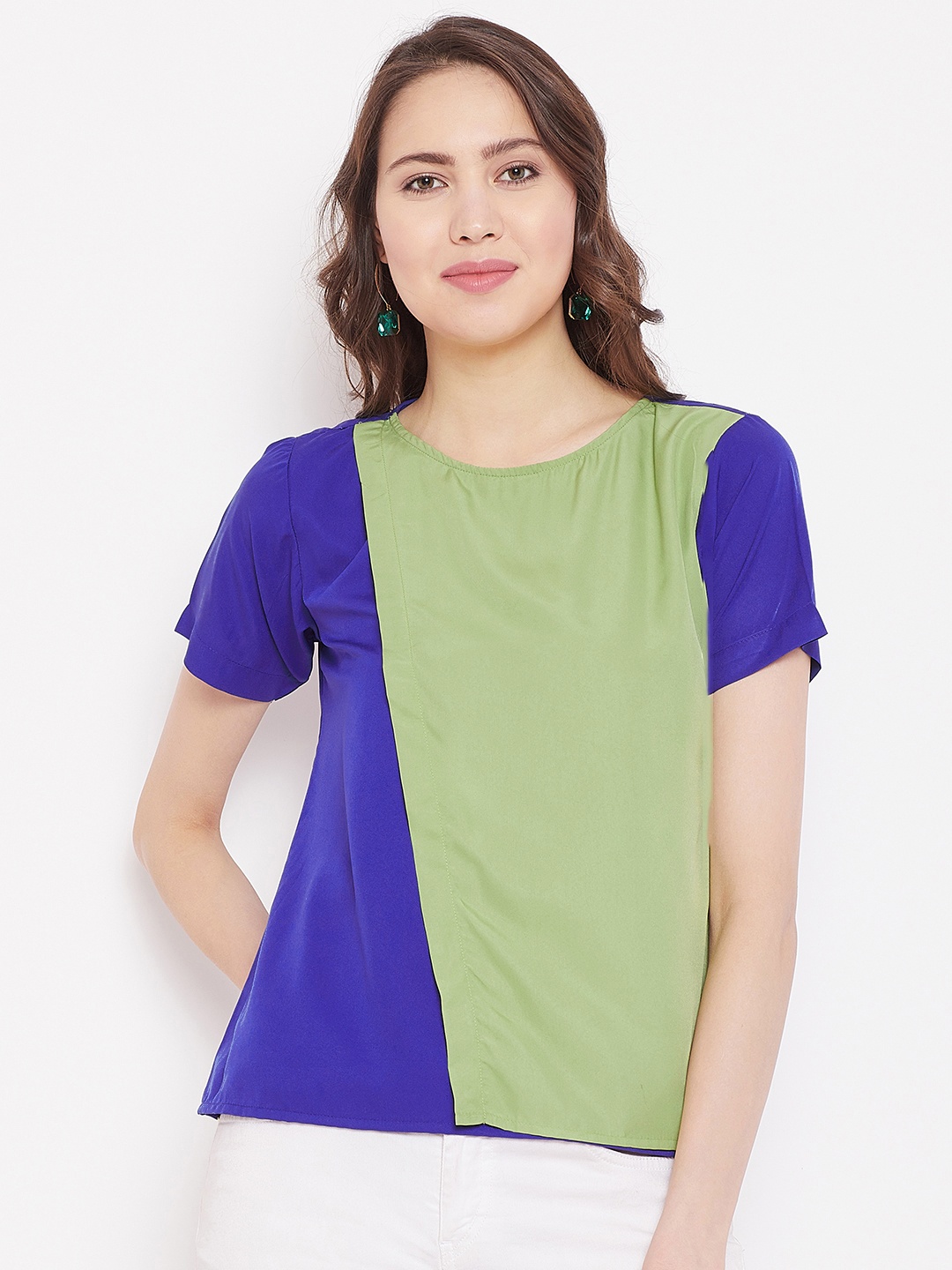 

Alsace Lorraine Paris Women Green & Blue Colourblocked Top