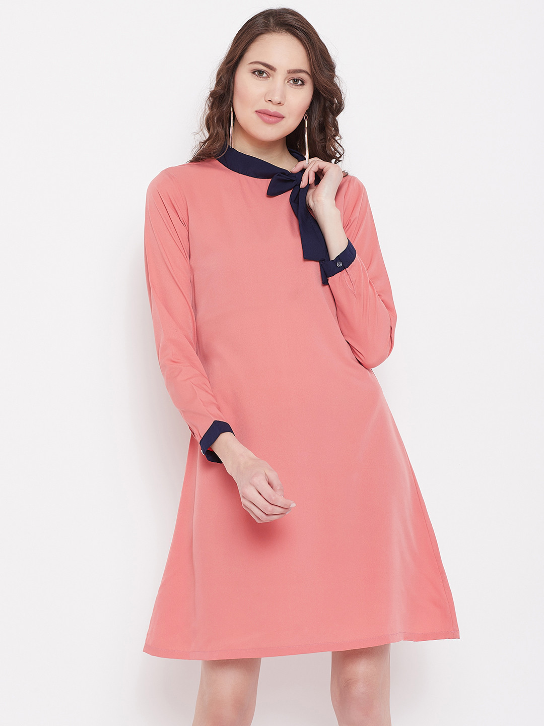 

Alsace Lorraine Paris Women Peach-Coloured Solid A-Line Dress