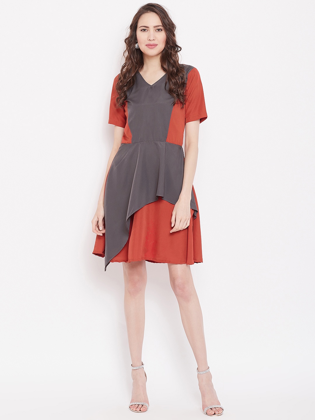 

Alsace Lorraine Paris Women Rust Colourblocked A-Line Dress