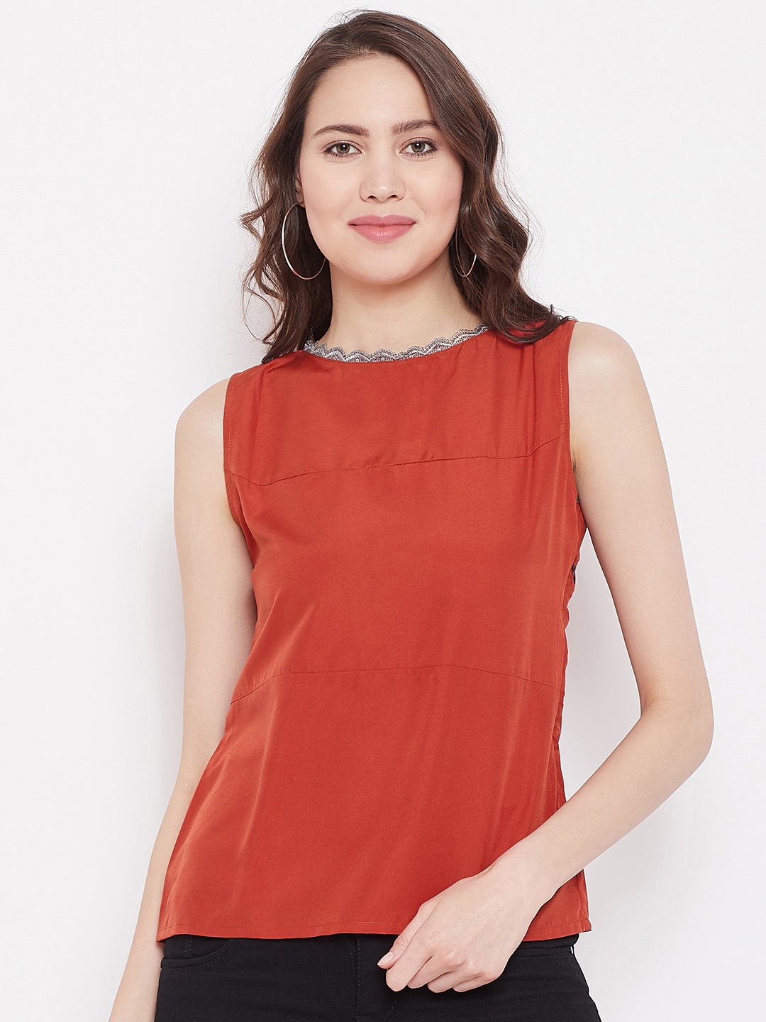 

Alsace Lorraine Paris Women Rust Orange Styled Back Top