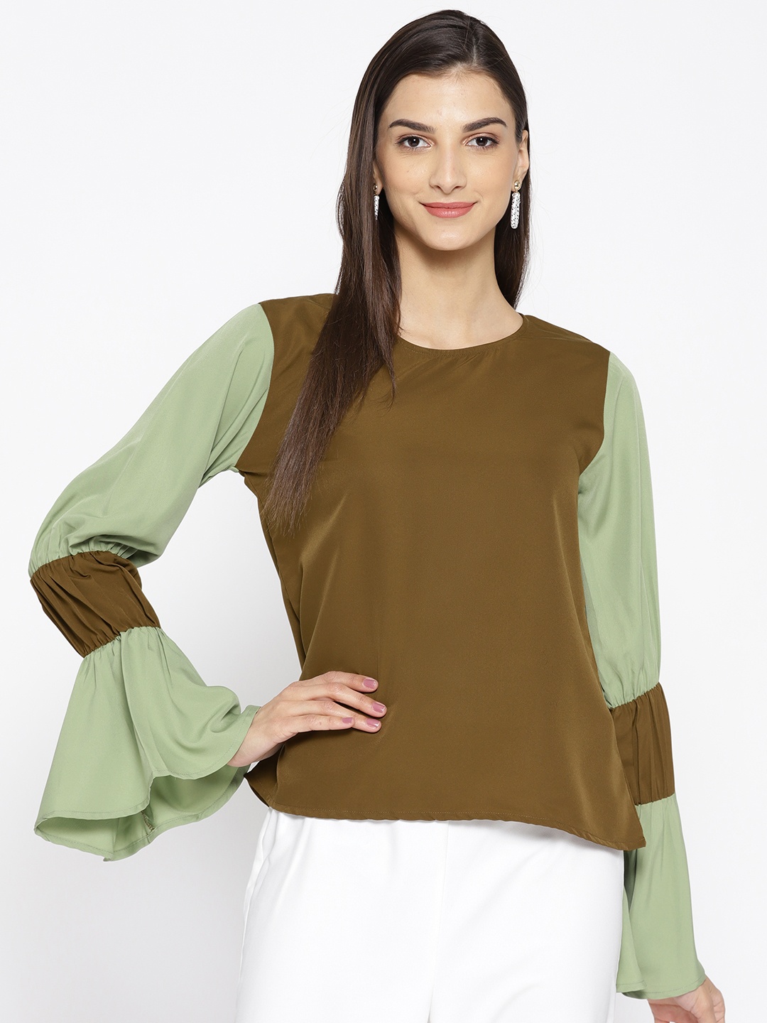 

Alsace Lorraine Paris Women Olive Green Solid Top