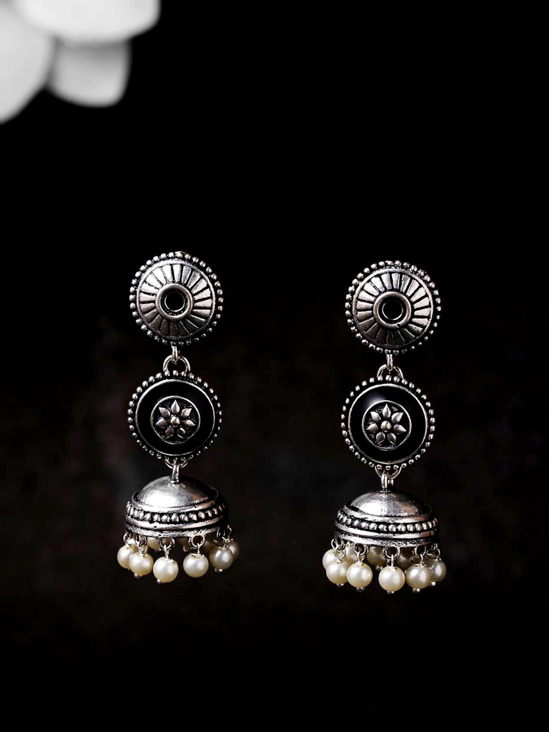 

Voylla Silver-Toned Dome Shaped Jhumkas