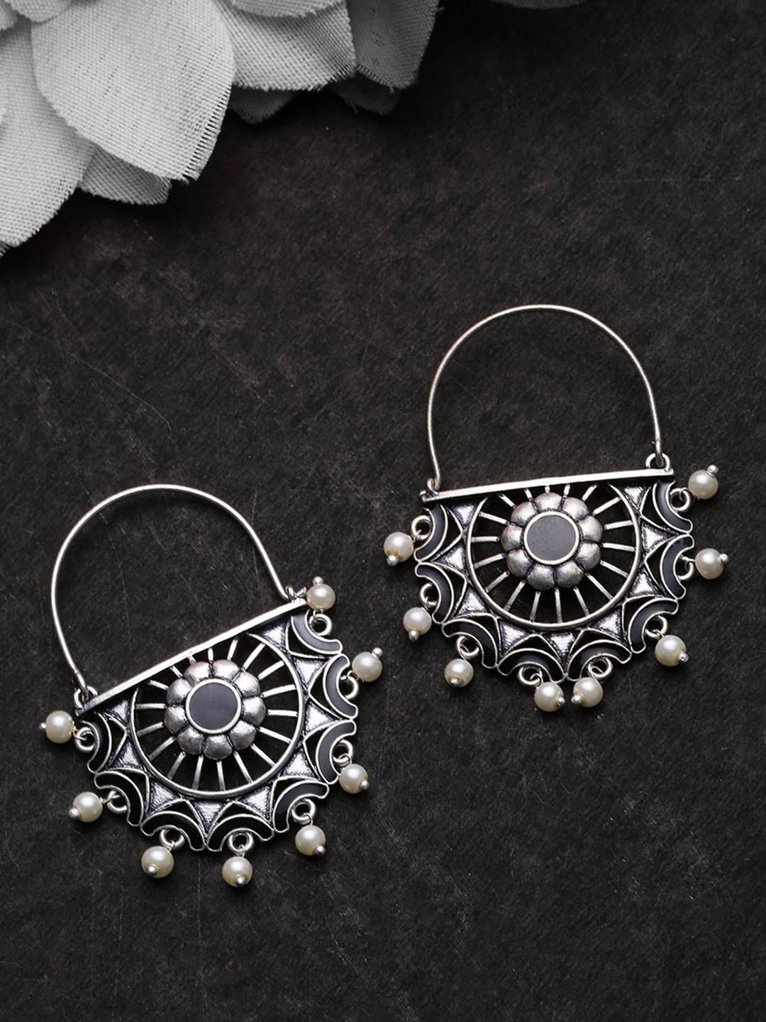 

Voylla Silver-Toned Circular Hoop Earrings