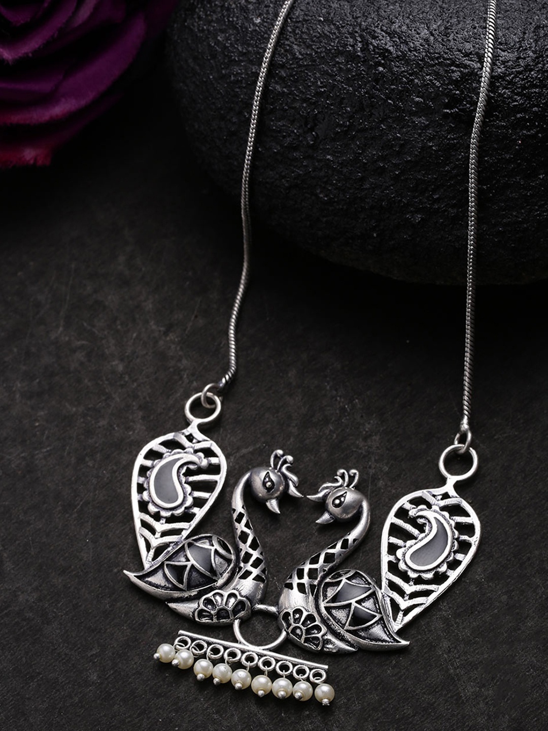 

Voylla Silver-Toned Brass Oxidised Necklace