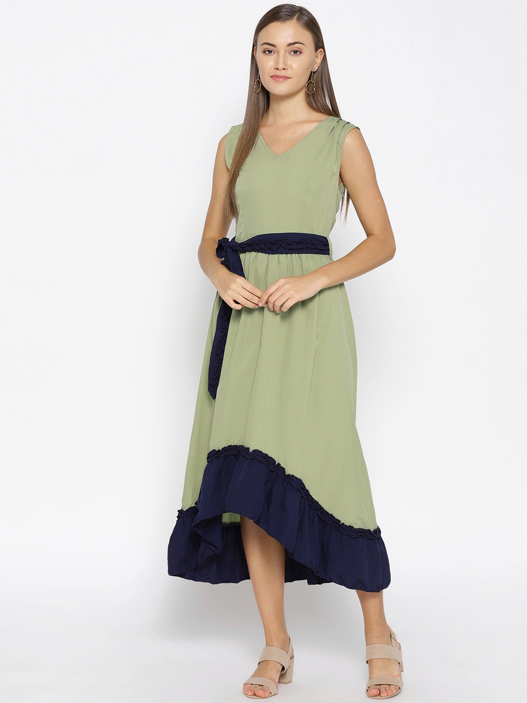

Alsace Lorraine Paris Women Olive Green Solid Fit and Flare Dress