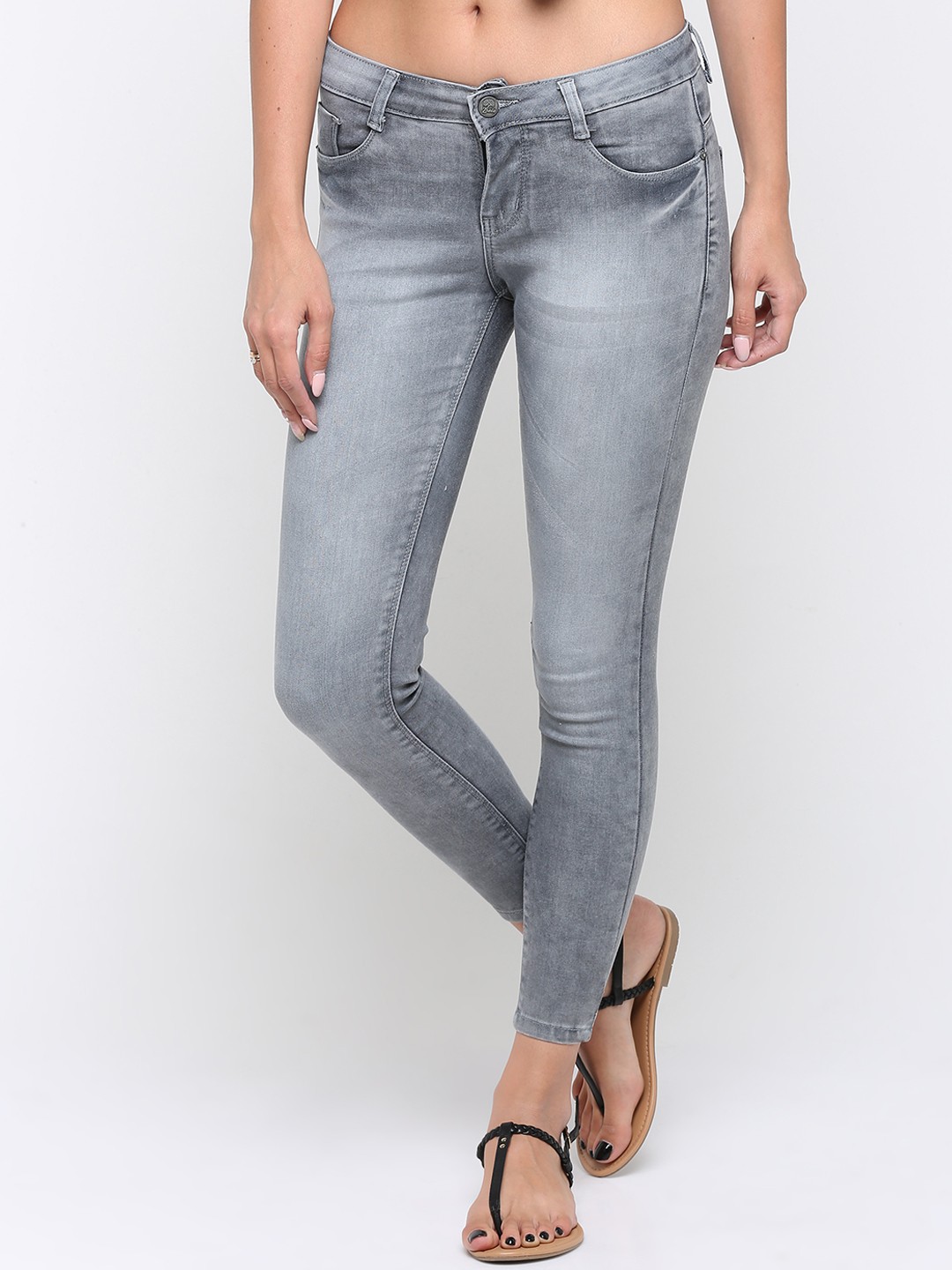 

ZHEIA Women Grey Skinny Fit Mid-Rise Clean Look Jeans