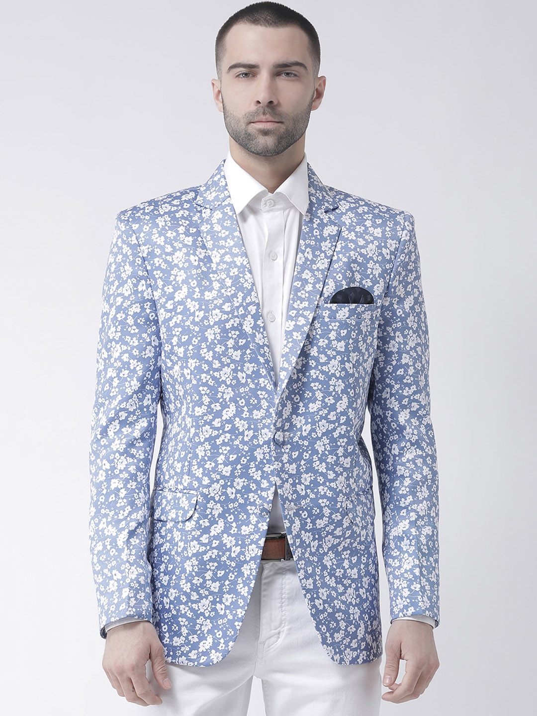 

Hangup Men Blue & White Printed Single-Breasted Blazer