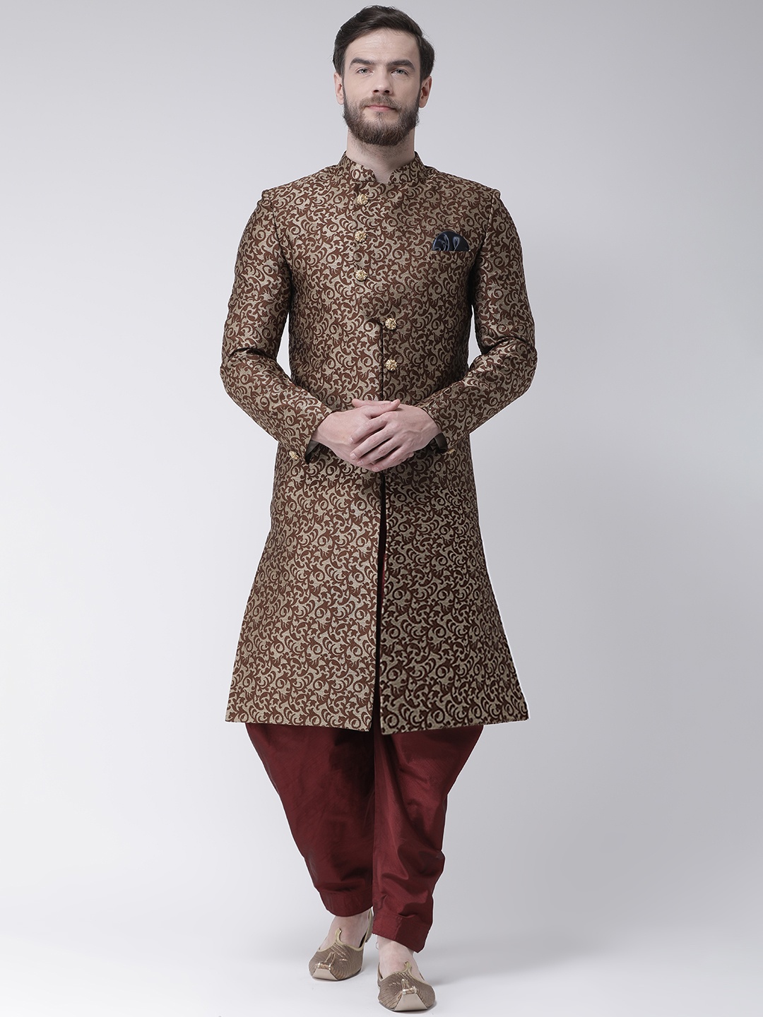 

Hangup Men Brown & Maroon Sherwani With Dhoti Pants