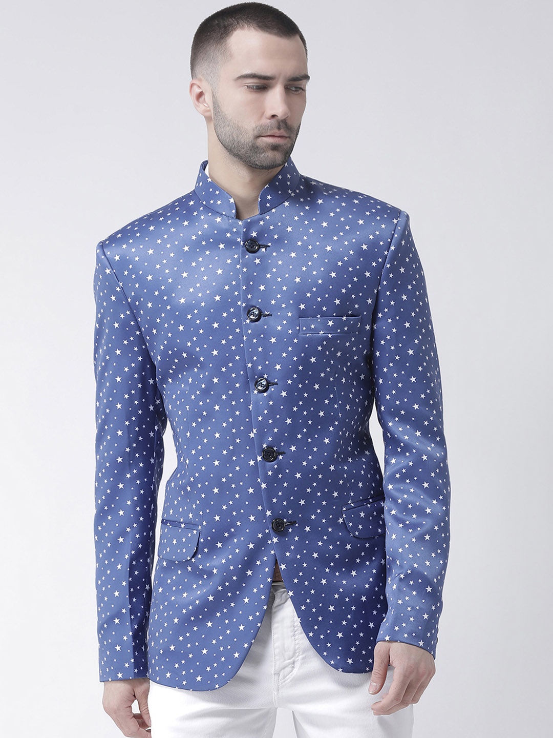 

Hangup Men Blue Printed Single-Breasted Blazer