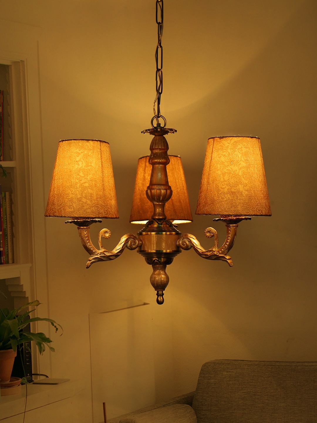 

Fos Lighting Golden White 3 Light Mini Chandelier in Brocade Shades, Gold