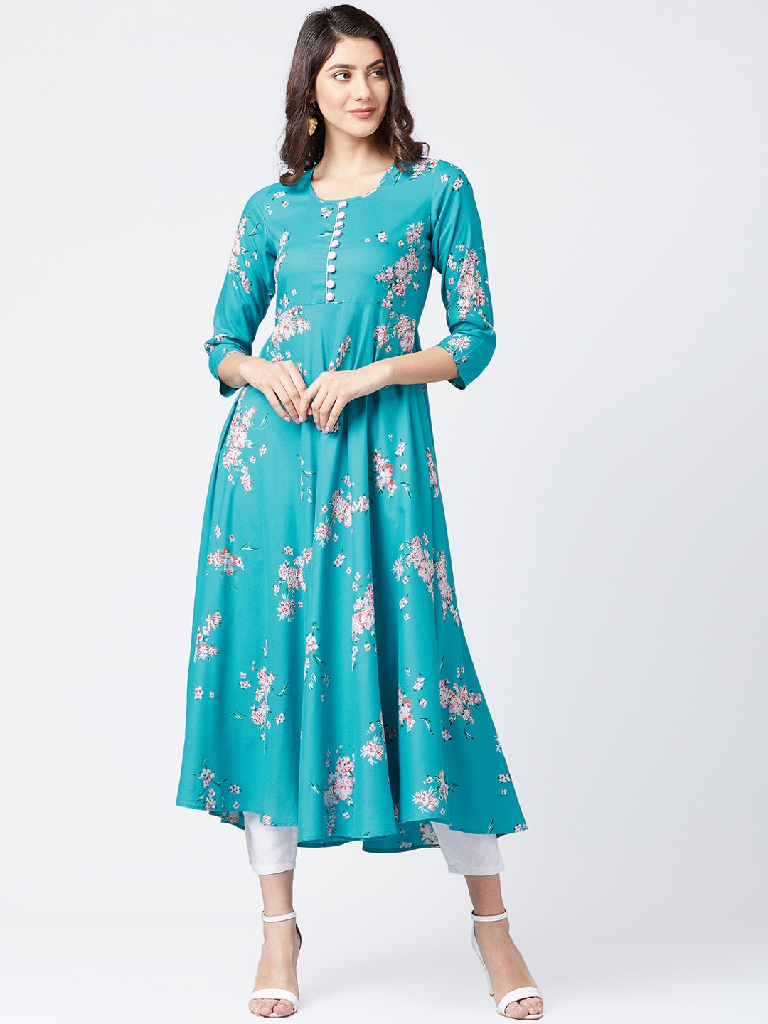 

Tissu Women Blue Printed Anarkali Kurta