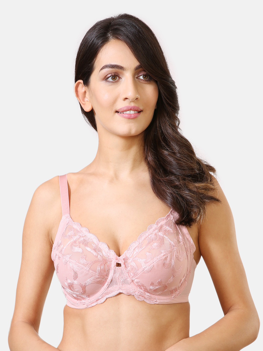 

Van Heusen Women Silver Pink Plush Back No Slip Strap Wired Embroidered Mesh Bra