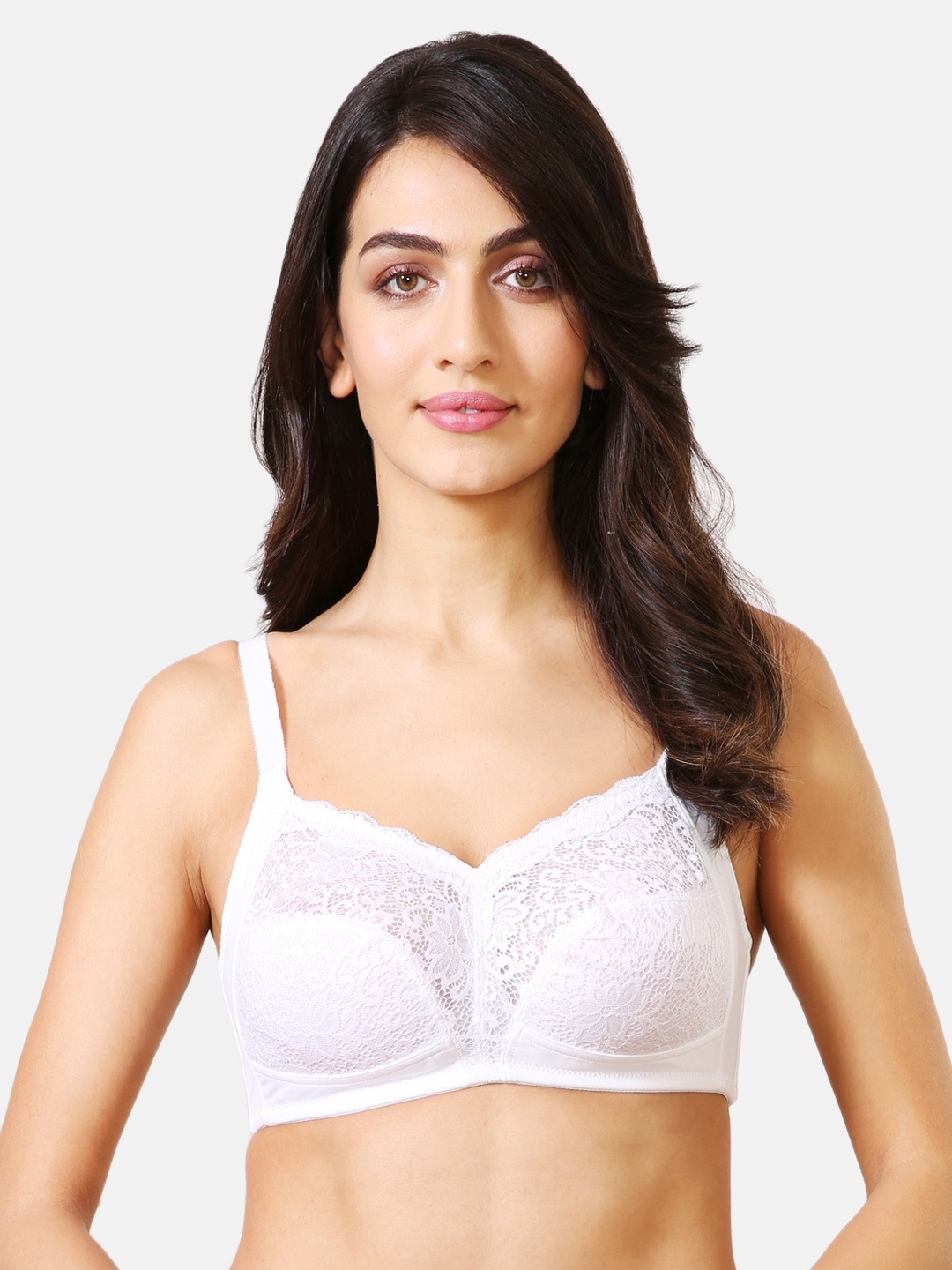 

Van Heusen Women Solid Plush Back No Slip Strap Non Padded Floral Lace Bra, White