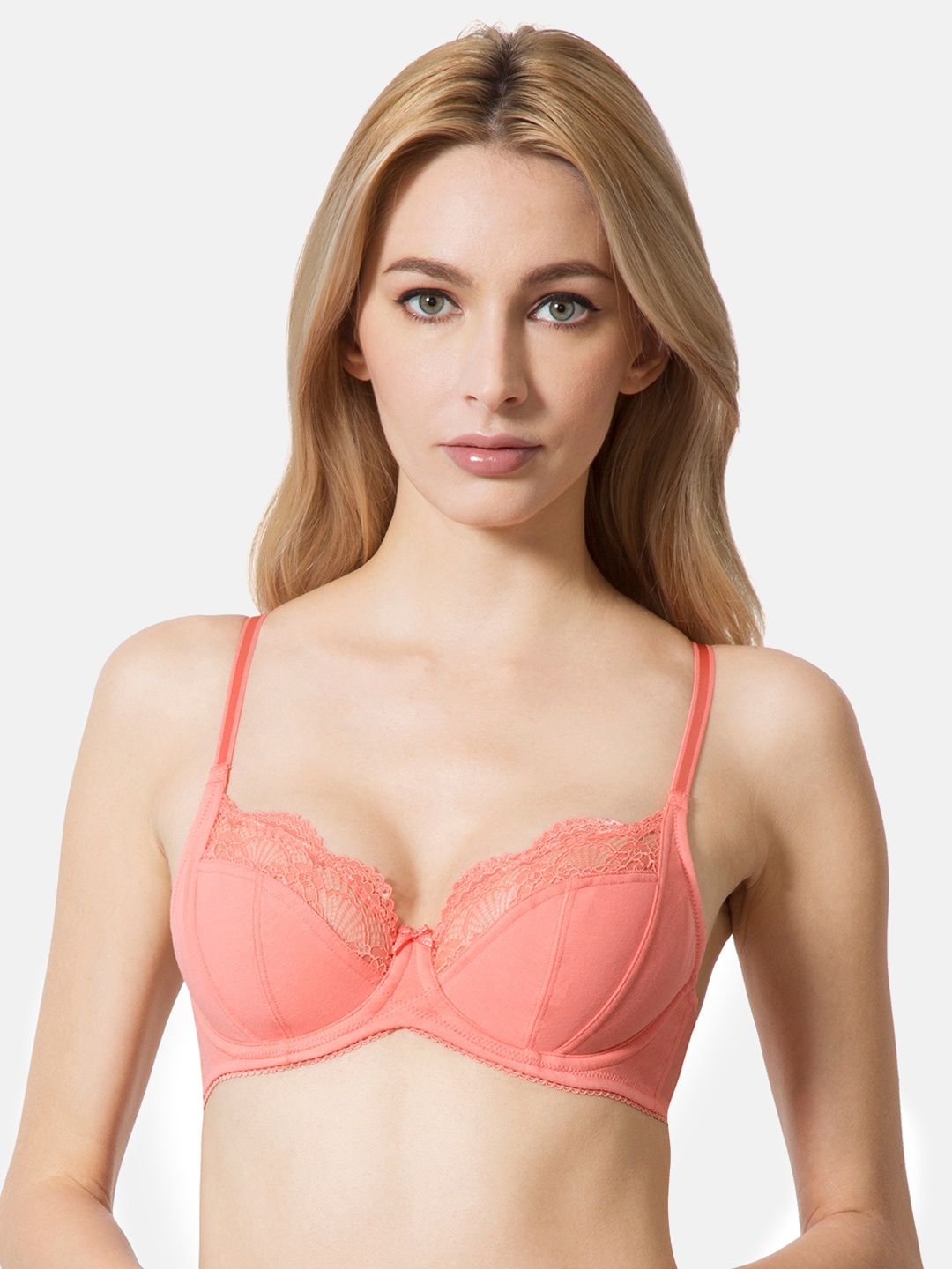 

Van Heusen Solid Underwired Non Padded Wired Lace Tipped Balconette Bra ILIBRACSSWW3511009, Peach