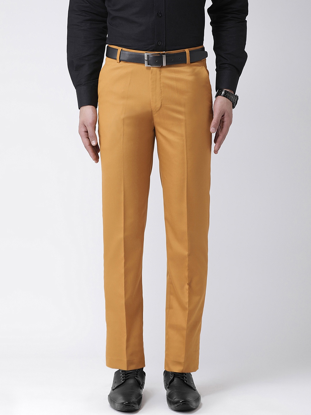

Hangup Men Mustard Smart Regular Fit Solid Formal Trousers