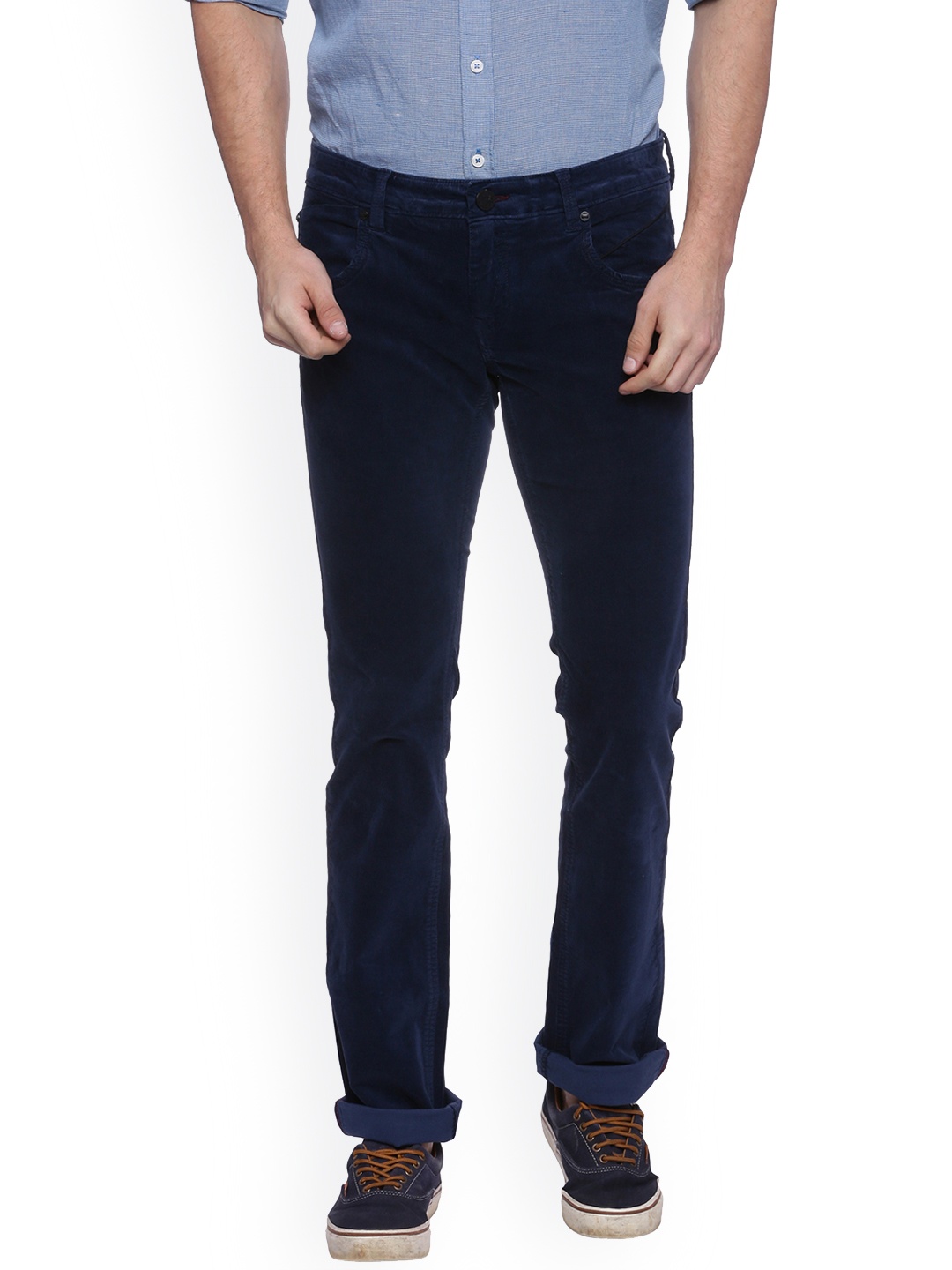 

Basics Men Navy Blue Skinny Fit Solid Regular Trousers