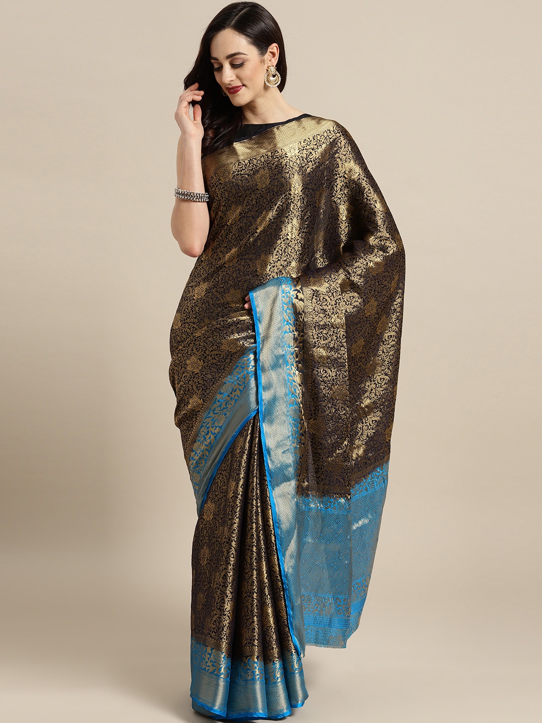 

Saree mall Black & Golden Woven Design Banarasi Saree
