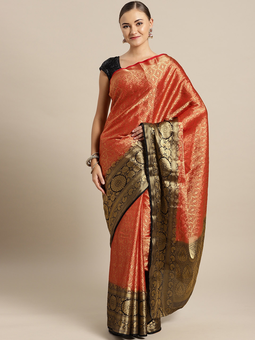 

Saree mall Red & Golden Woven Design Banarasi Saree