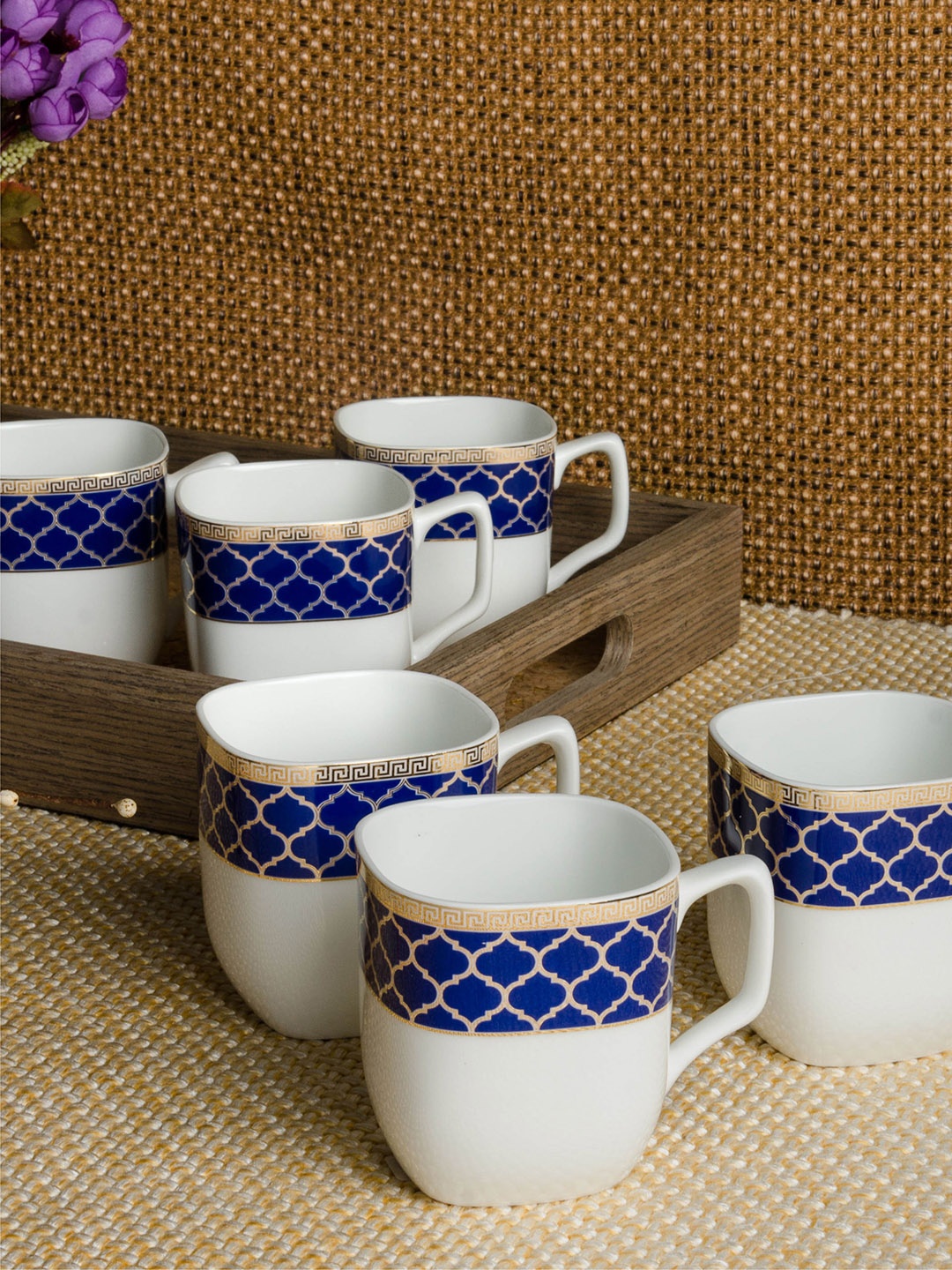 

SONAKI White & Blue 6-Pieces Printed Bone China Cups Set