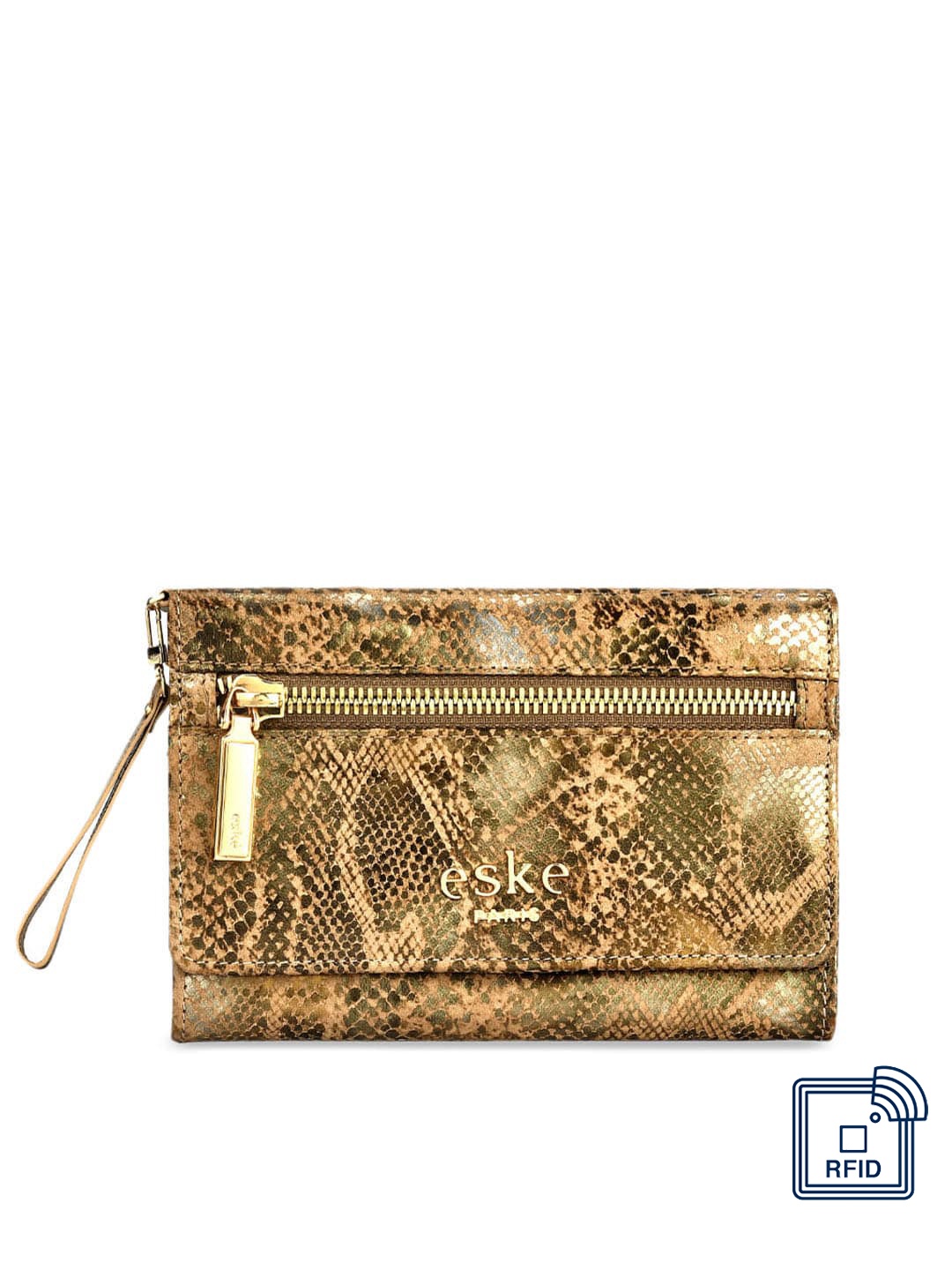 

Eske Women Green & Beige Textured Three Fold Leather Wallet
