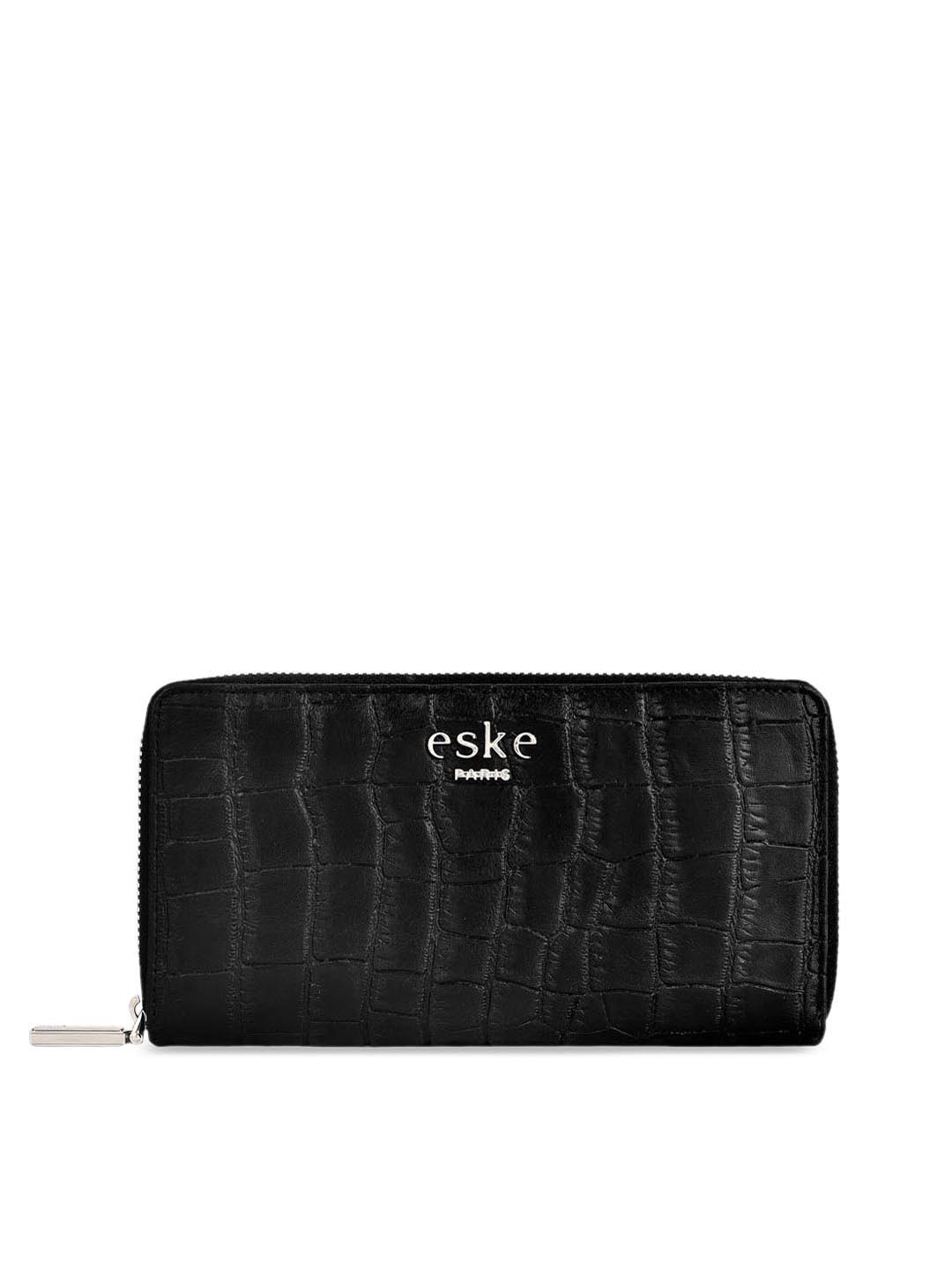 

Eske Women Black Textured Zip Around Leather Wallet