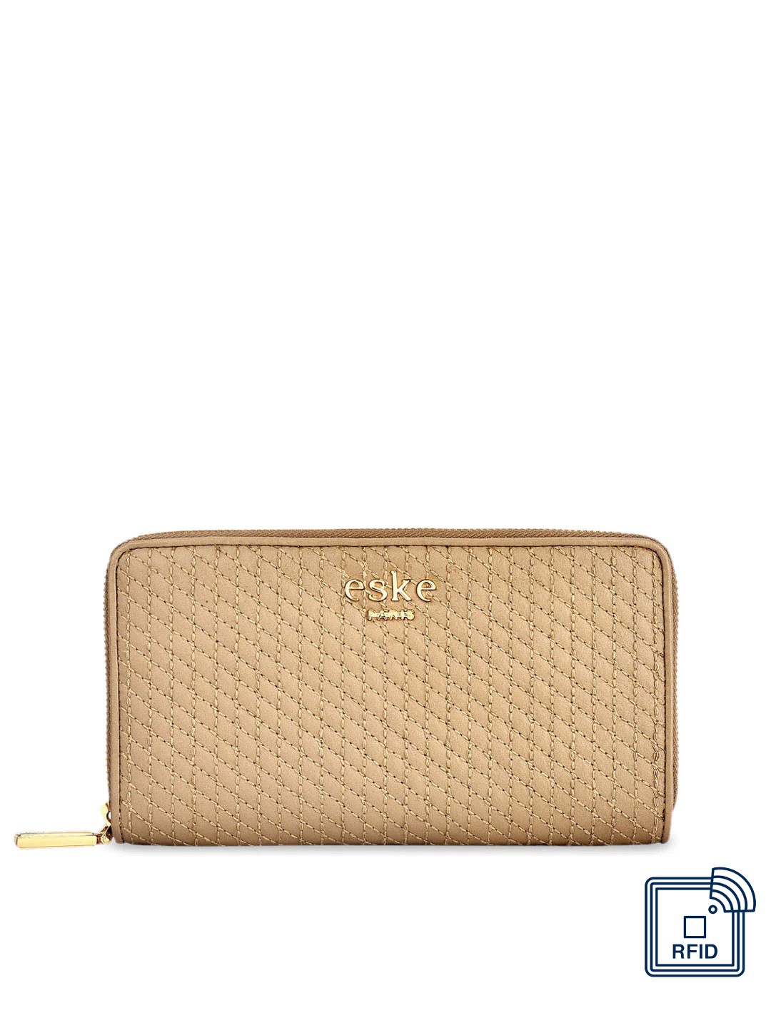 

Eske Women Beige Textured Zip Around Leather Wallet