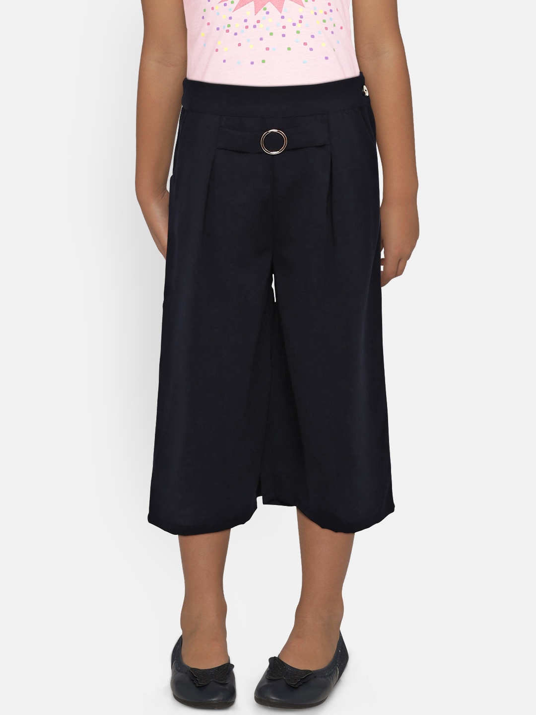 

Peppermint Girls Navy Blue Regular Fit Solid Culottes
