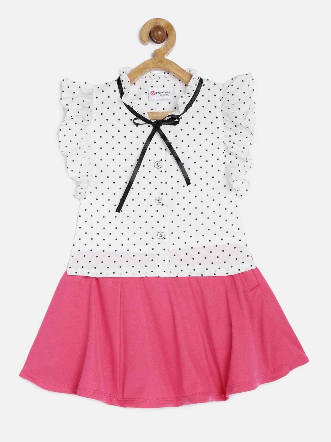 

Peppermint Girls White & Pink Printed Top with Skirt