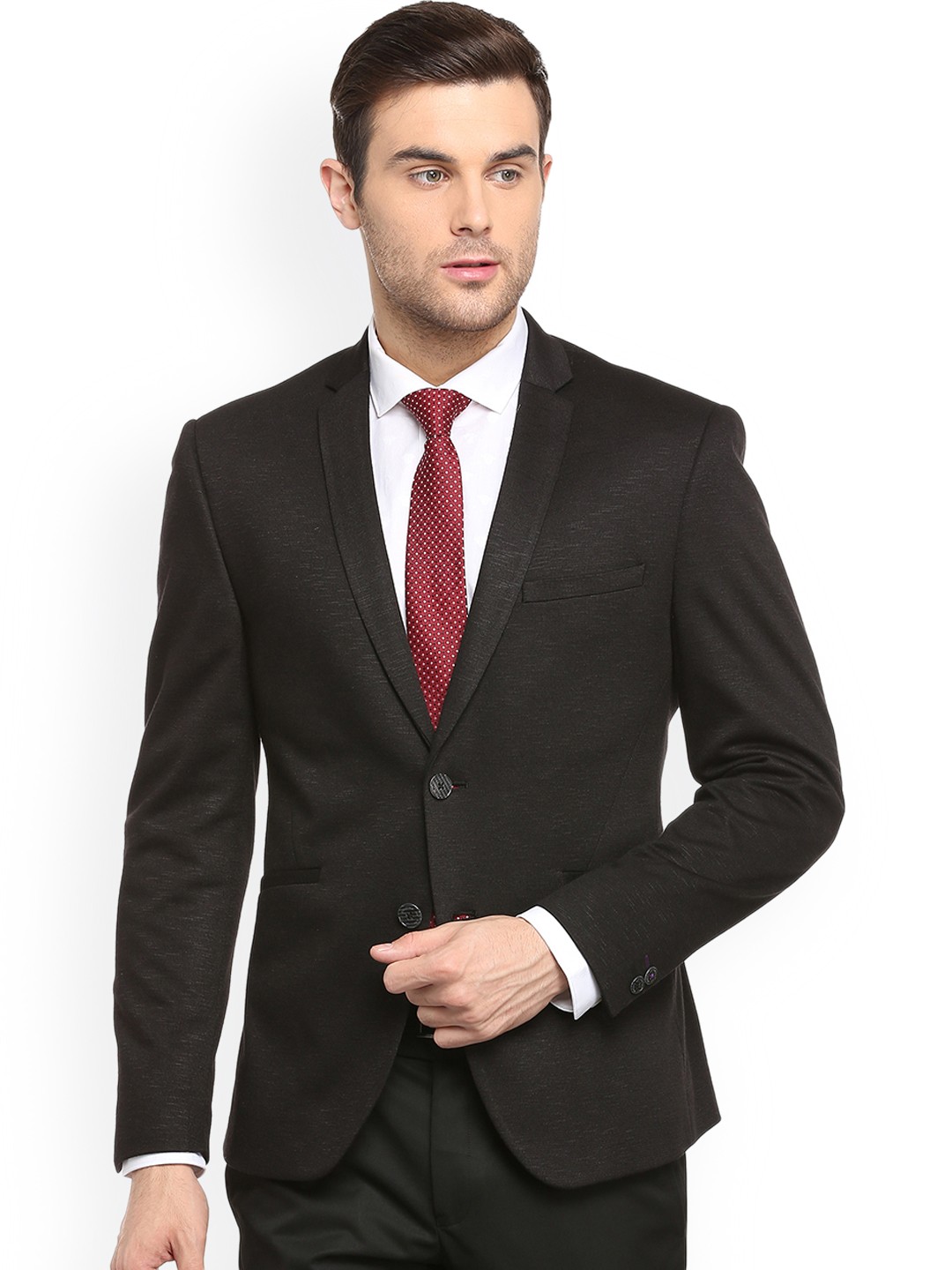 

V Dot Men Black Solid Slim Fit Single-Breasted Blazer