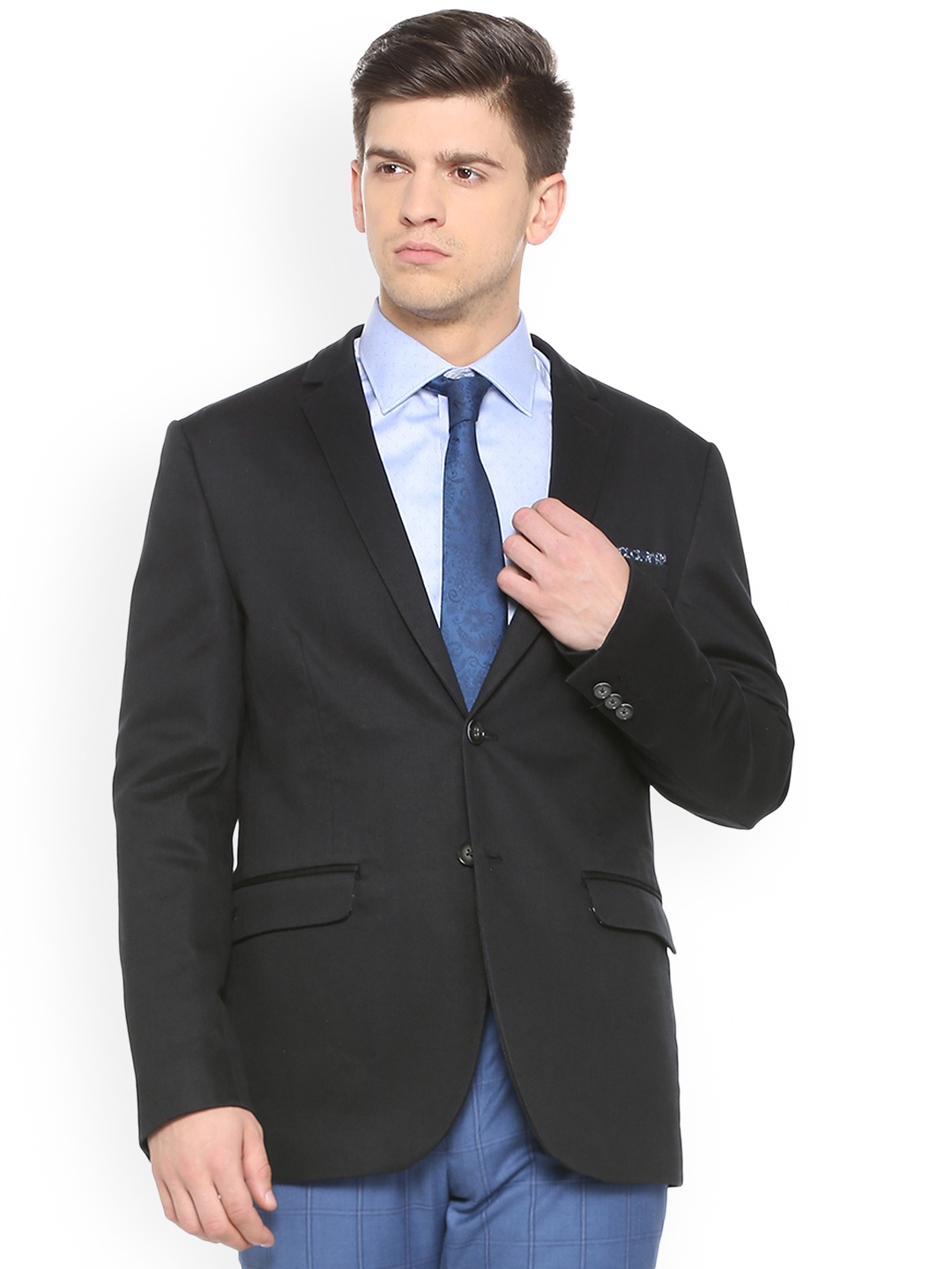 

V Dot Men Black Solid Slim Fit Single-Breasted Blazer