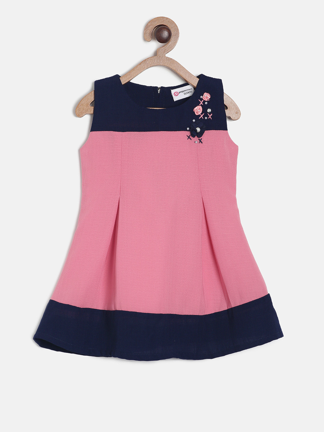 

Peppermint Girls Pink & Blue Colourblocked A-Line Dress
