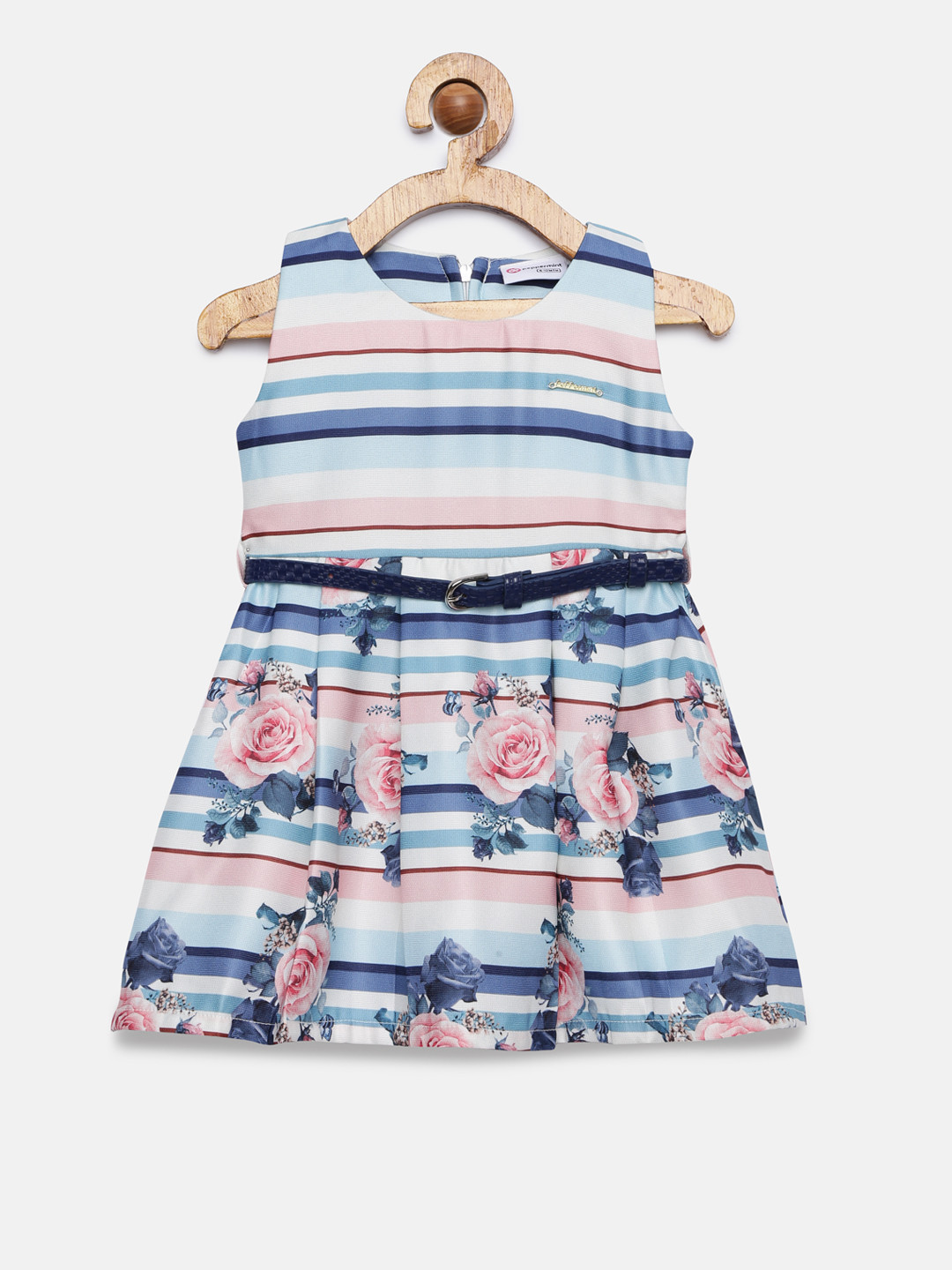 

Peppermint Girls Blue & Pink Printed Fit and Flare Dress