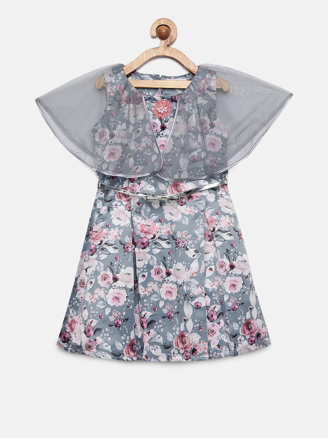 

Peppermint Girls Grey Printed Fit and Flare Dress