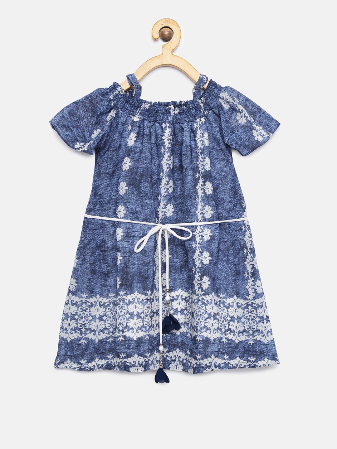 

Peppermint Girls Blue Printed Fit and Flare Dress