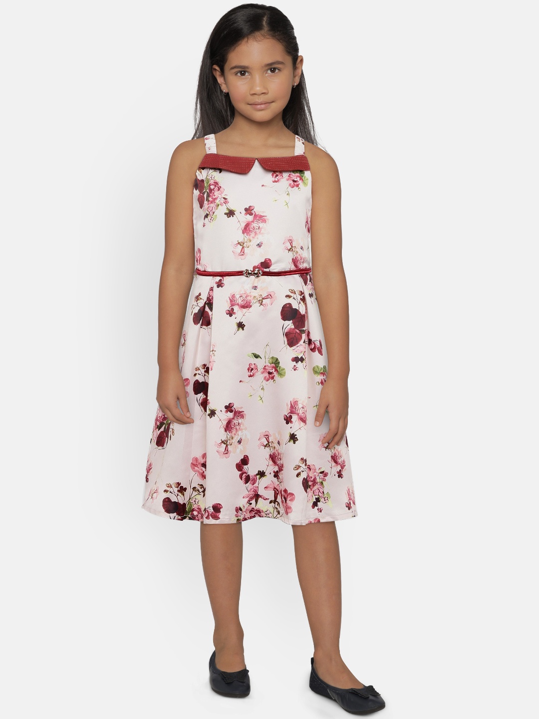 

Peppermint Girls Maroon Printed Fit and Flare Dress