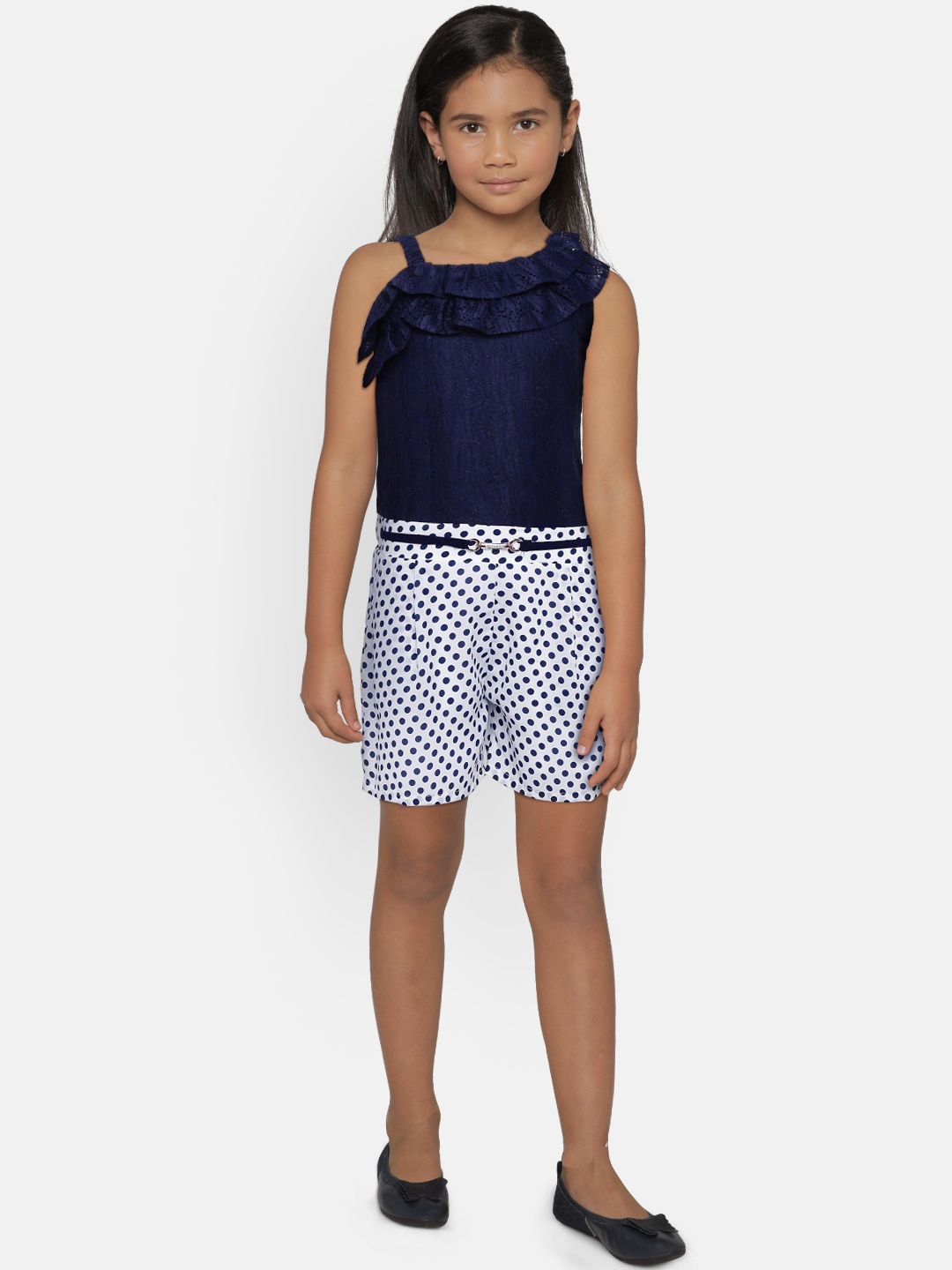 

Peppermint Girls Navy Blue & White Printed Playsuit