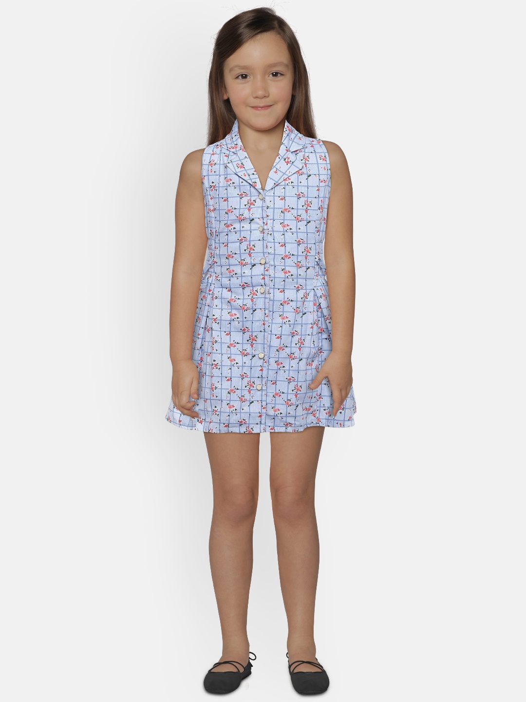 

Peppermint Girls Blue Checked Fit and Flare Dress