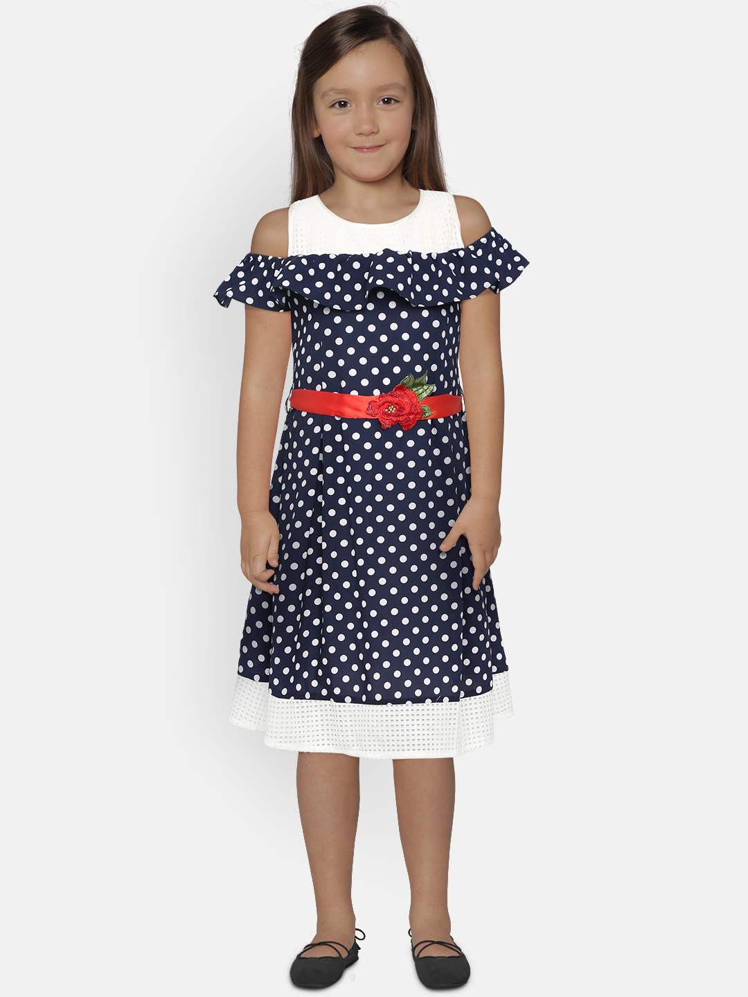 

Peppermint Girls Navy Blue & White Fit and Flare Dress