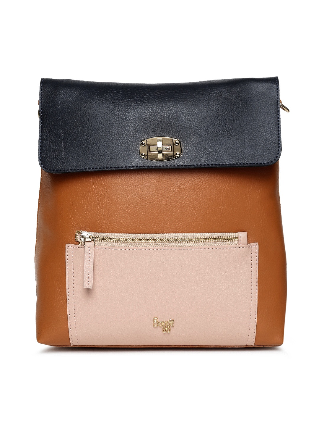 

Baggit Tan Brown & Black Colourblocked Sling Bag Cum Backpack