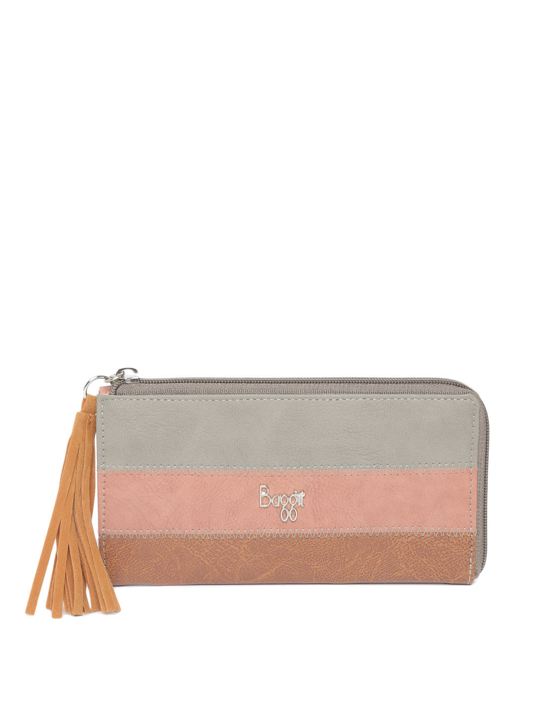 

Baggit Women Grey & Peach-Coloured Colourblocked Zip Around Wallet