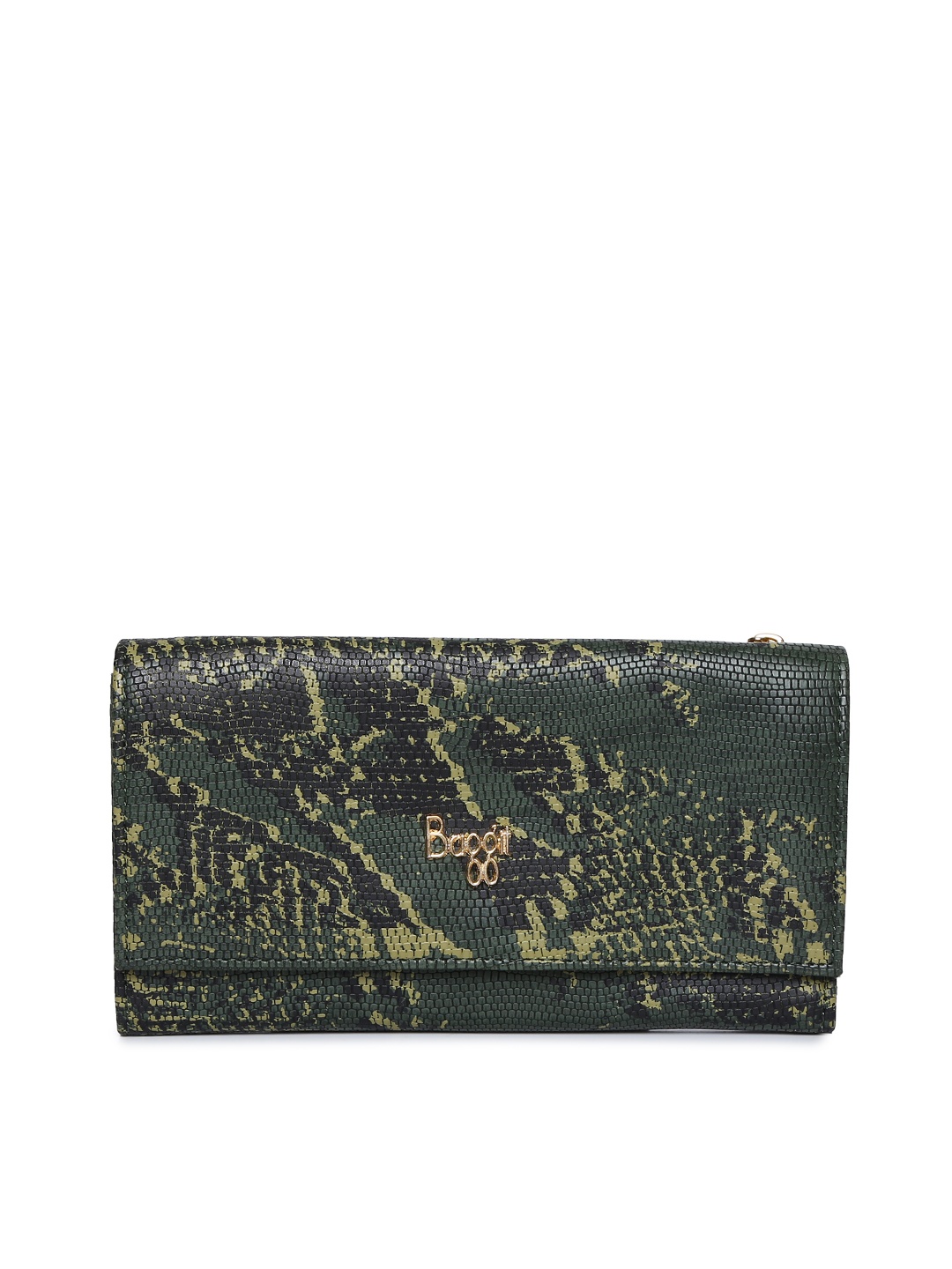 

Baggit Women Olive Green & Black Printed Three Fold Wallet