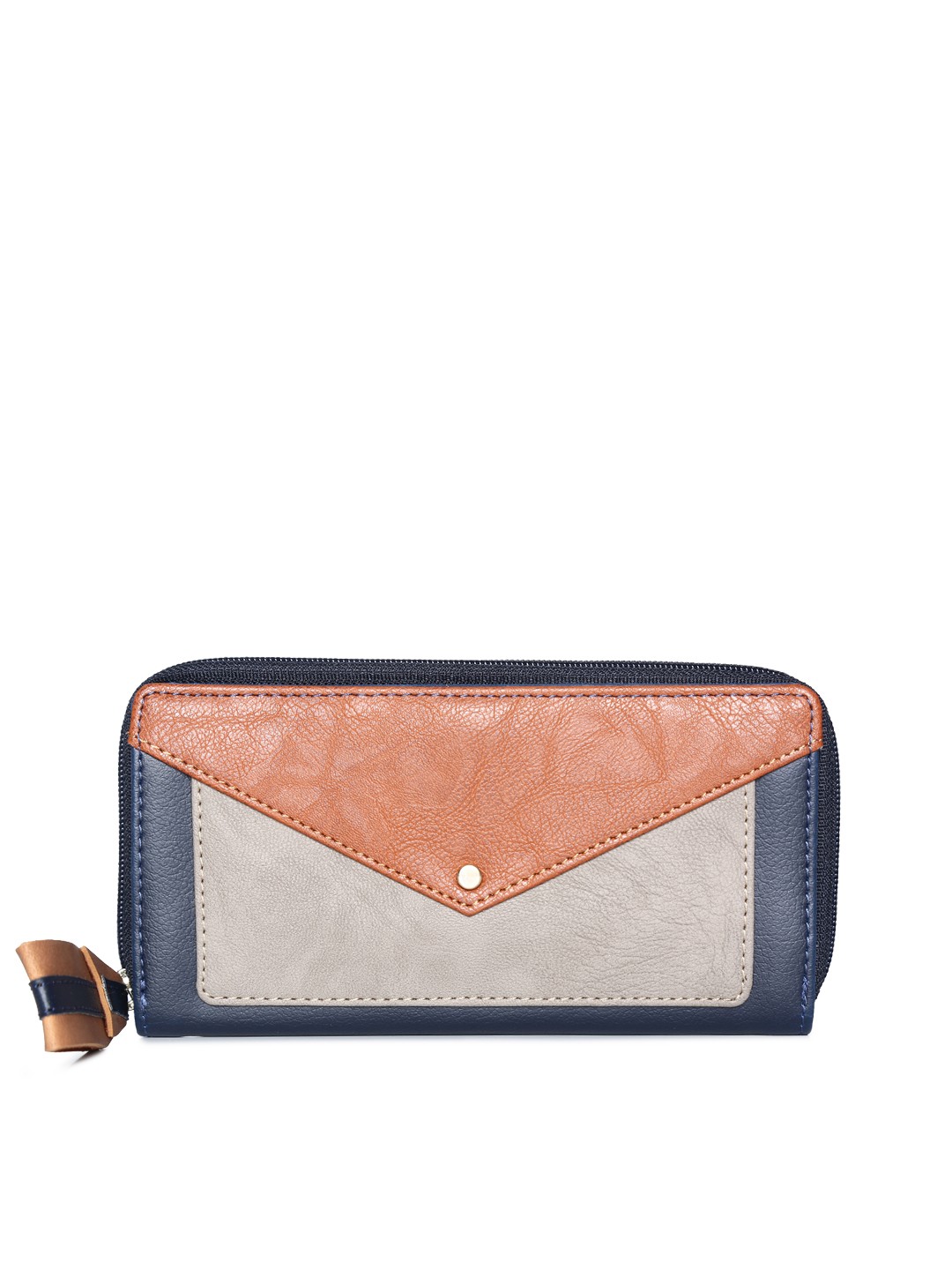 

Baggit Women Peach-Coloured & Blue Colourblocked Zip Around Wallet