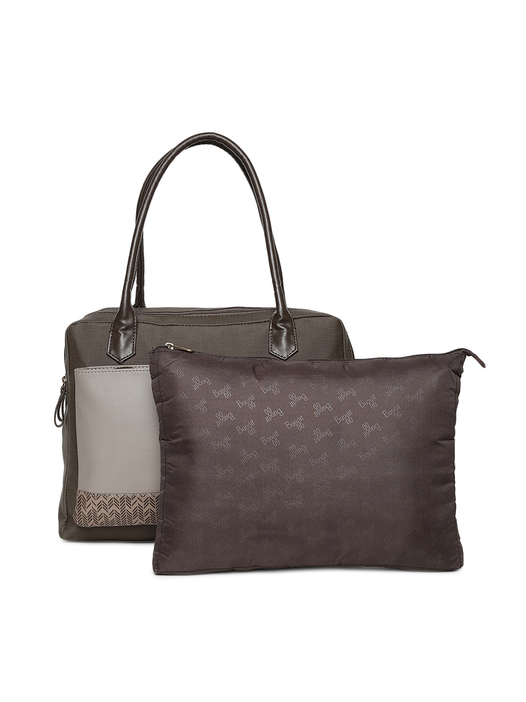 

Baggit Brown & Grey Colourblocked Laptop Shoulder Bag