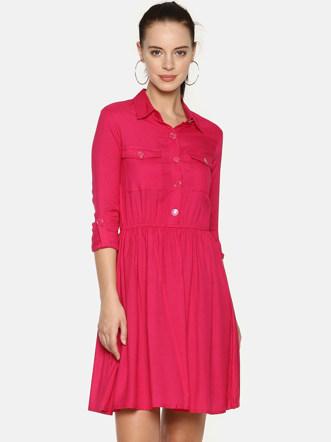 

AARA Women Pink Solid Shirt Dress