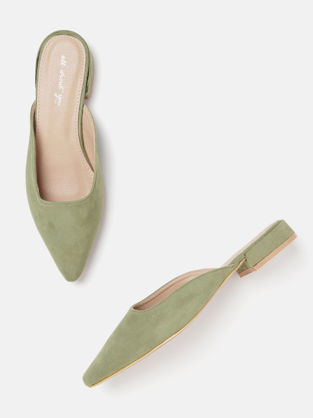 

all about you Women Olive Green Solid Mules