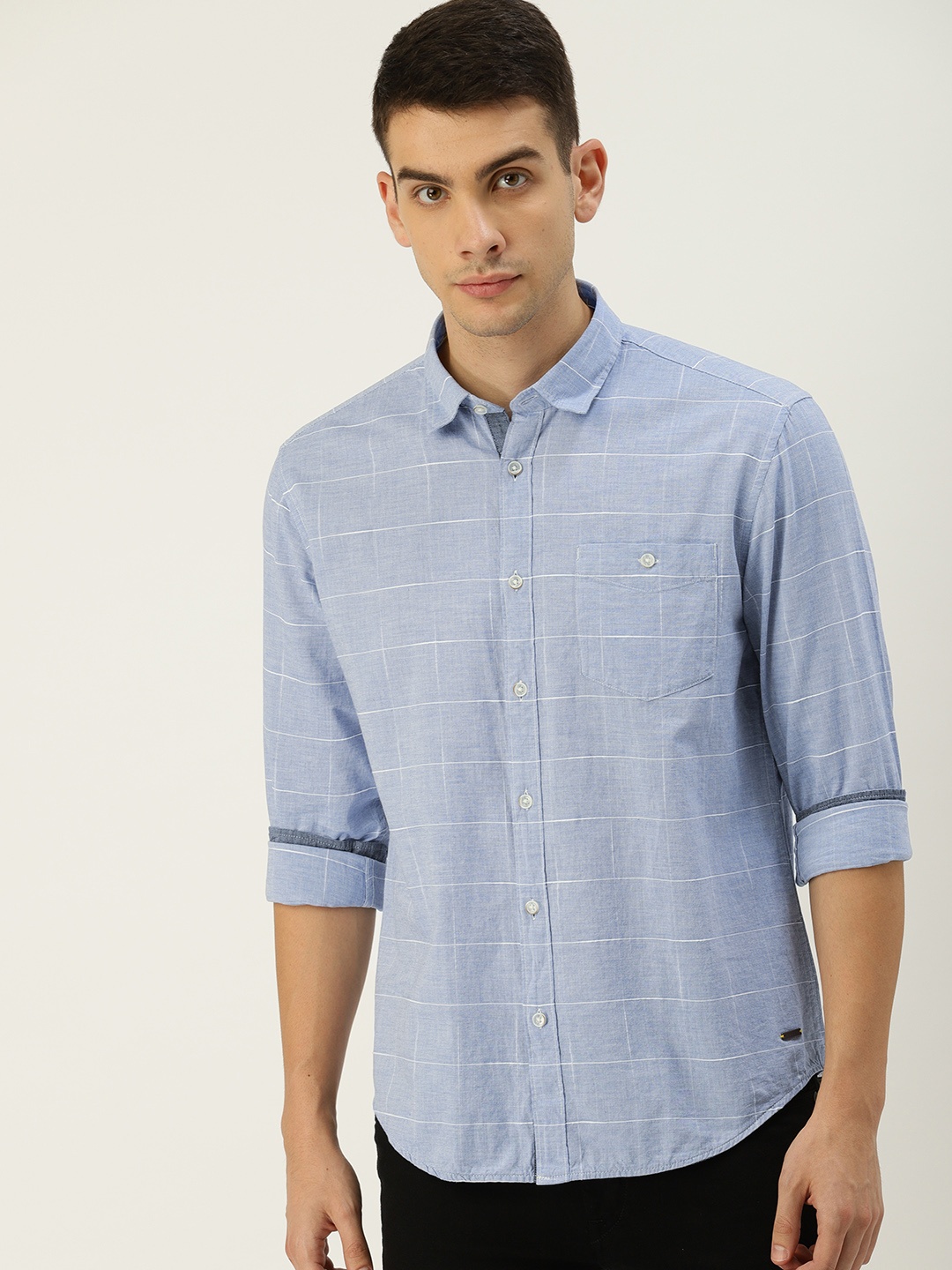 

ESPRIT Men Blue Regular Fit Checked Casual Shirt