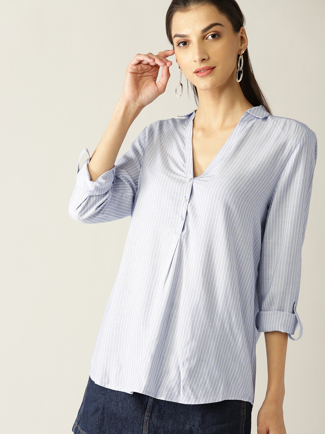 

ESPRIT Women Blue Striped Shirt Style Top